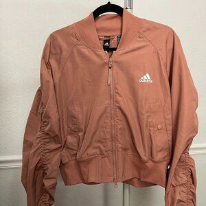 Oversize Ruched Sleeve Bomber Jacket - L -